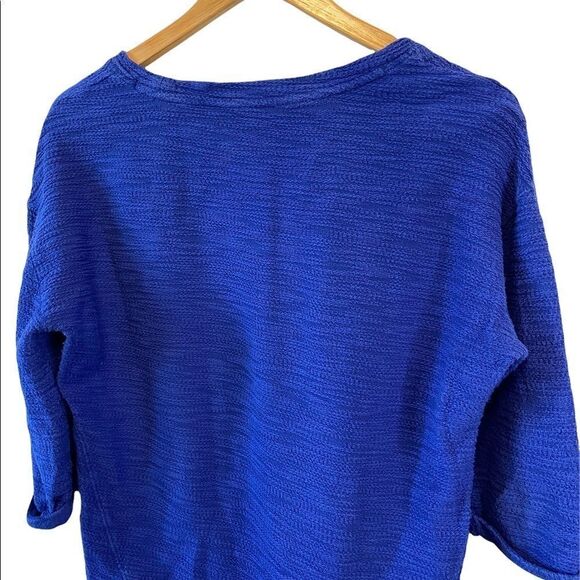 MARC NEW YORK Cobalt Blue Waffle Scoop Neck 3/4 Sleeve Cropped Top M - Picture 2 of 8